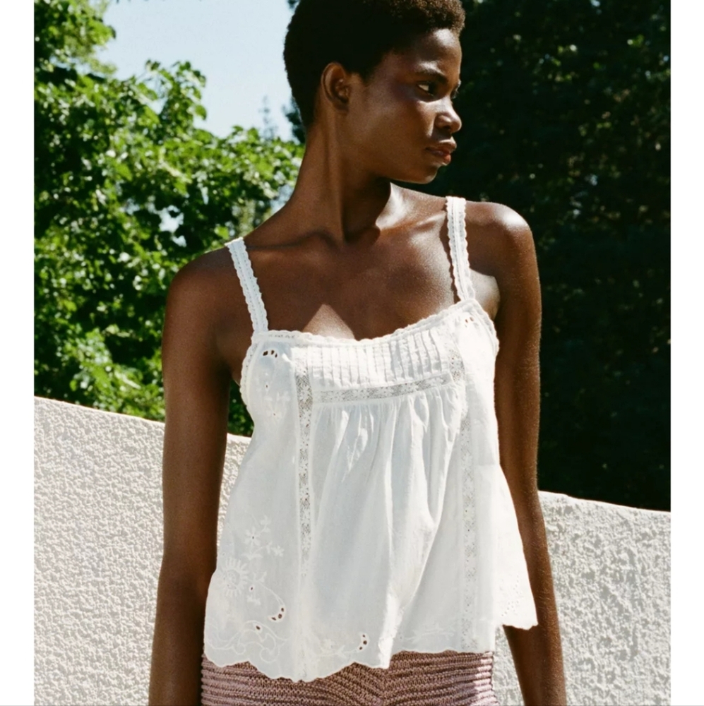 Zara Floral Embroidered Tank Top, M